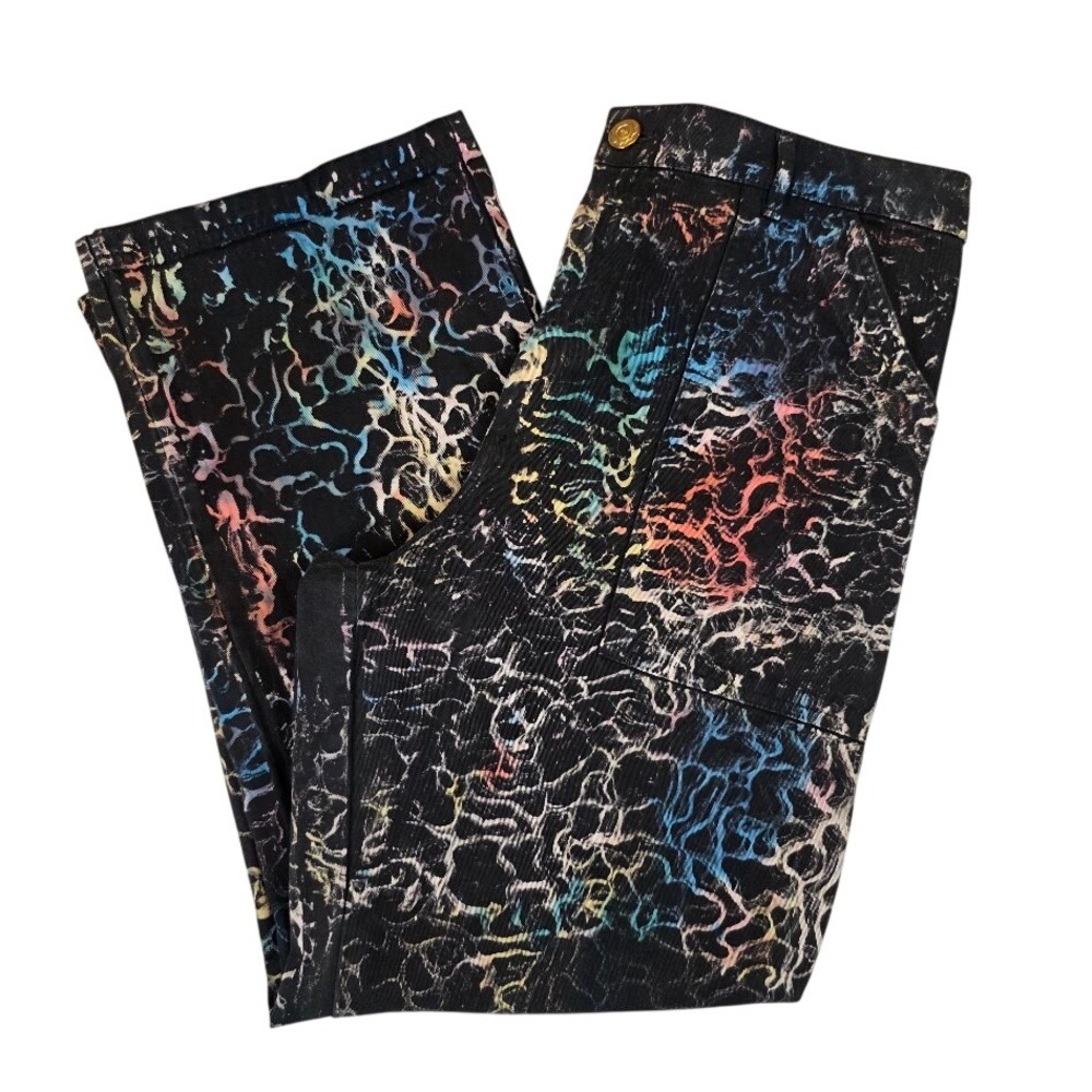 Big Bud Press Unisex L Wavy Dye Work Pants Black Rainbow Marble Print Made in LA